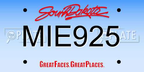 MIE925 South Dakota License Plate