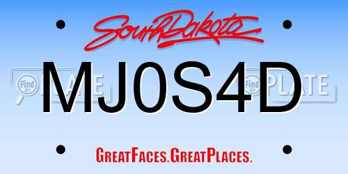 MJ0S4D South Dakota License Plate