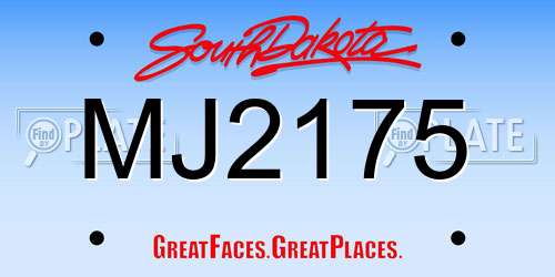 MJ2175 South Dakota License Plate