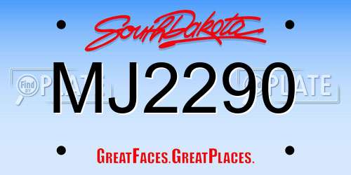 MJ2290 South Dakota License Plate