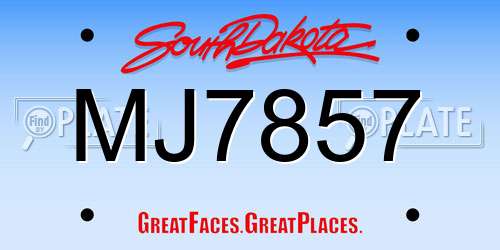 MJ7857 South Dakota License Plate
