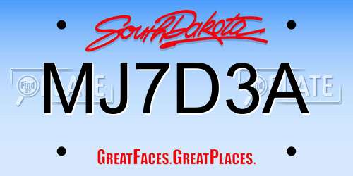 MJ7D3A South Dakota License Plate