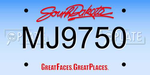 MJ9750 South Dakota License Plate