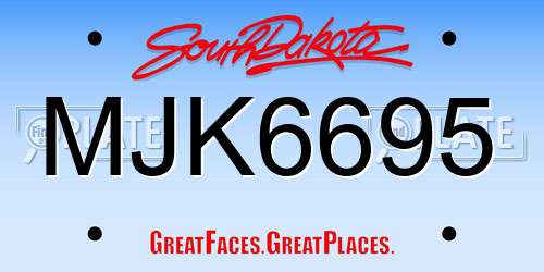 MJK6695 South Dakota License Plate