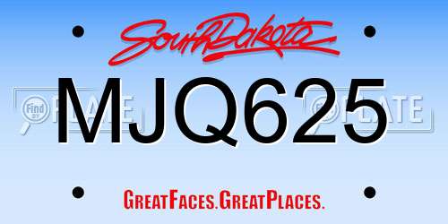 MJQ625 South Dakota License Plate