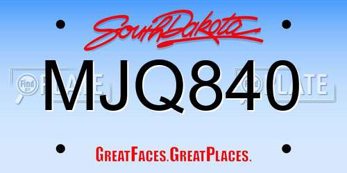 MJQ840 South Dakota License Plate