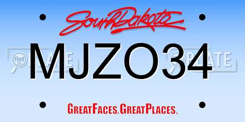 MJZO34 South Dakota License Plate