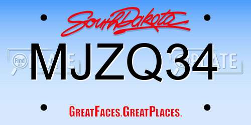 MJZQ34 South Dakota License Plate