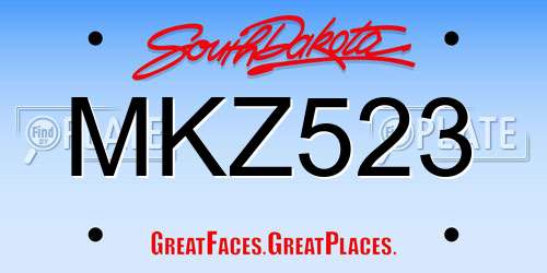 MKZ523 South Dakota License Plate