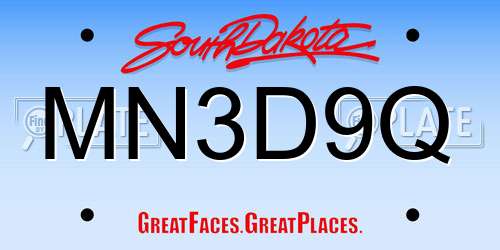 MN3D9Q South Dakota License Plate