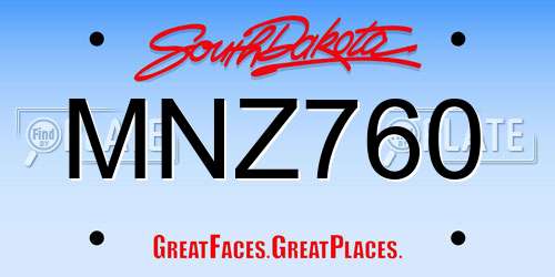 MNZ760 South Dakota License Plate