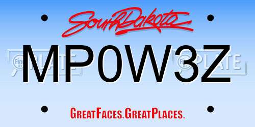 MP0W3Z South Dakota License Plate