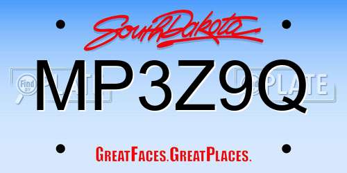 MP3Z9Q South Dakota License Plate