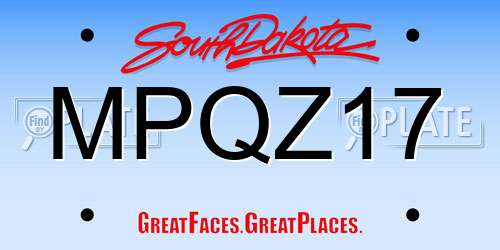 MPQZ17 South Dakota License Plate