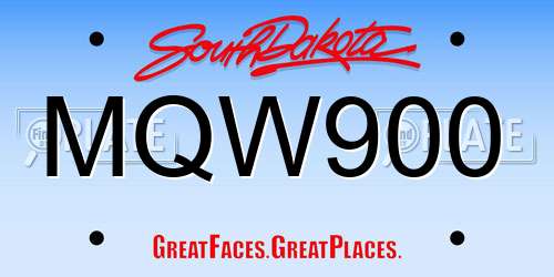 MQW900 South Dakota License Plate