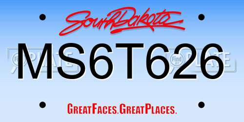 MS6T626 South Dakota License Plate