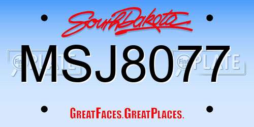 MSJ8077 South Dakota License Plate