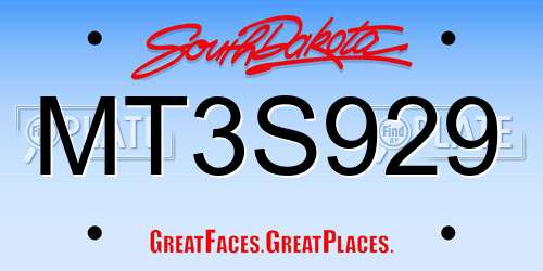 MT3S929 South Dakota License Plate