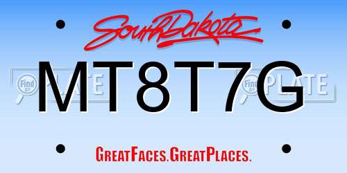 MT8T7G South Dakota License Plate