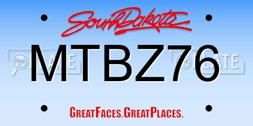 MTBZ76 South Dakota License Plate