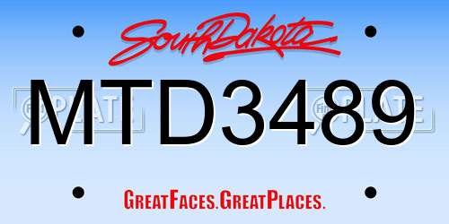 MTD3489 South Dakota License Plate