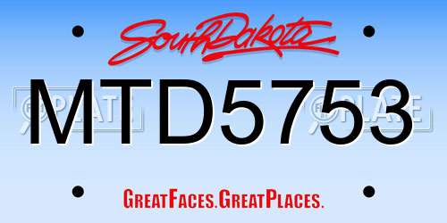 MTD5753 South Dakota License Plate