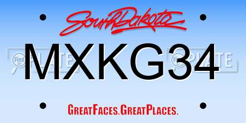 MXKG34 South Dakota License Plate