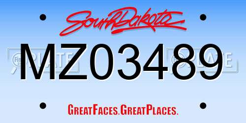 MZ03489 South Dakota License Plate