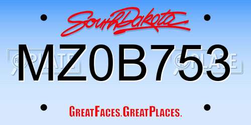 MZ0B753 South Dakota License Plate