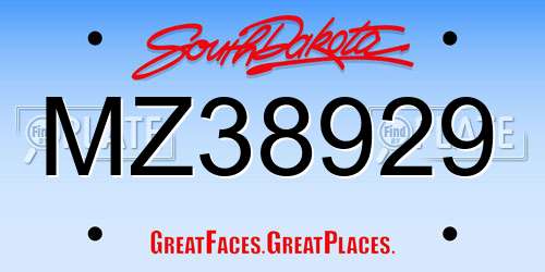 MZ38929 South Dakota License Plate