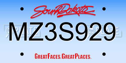 MZ3S929 South Dakota License Plate
