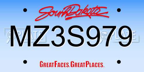 MZ3S979 South Dakota License Plate