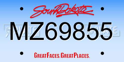 MZ69855 South Dakota License Plate