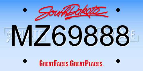 MZ69888 South Dakota License Plate