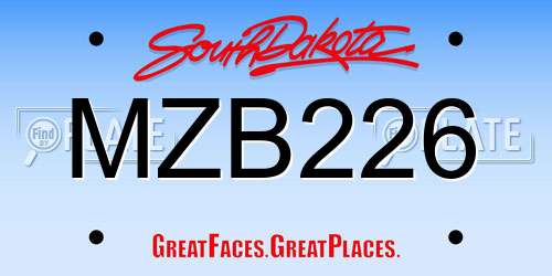 MZB226 South Dakota License Plate