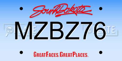 MZBZ76 South Dakota License Plate