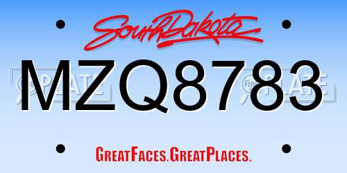 MZQ8783 South Dakota License Plate