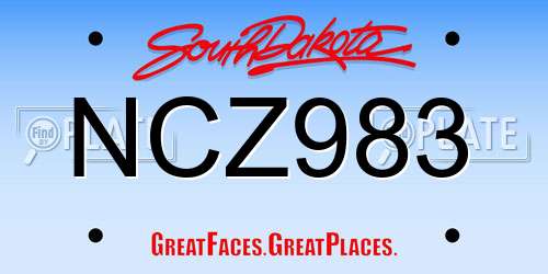 NCZ983 South Dakota License Plate