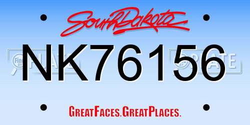 NK76156 South Dakota License Plate