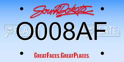 O008AF South Dakota License Plate