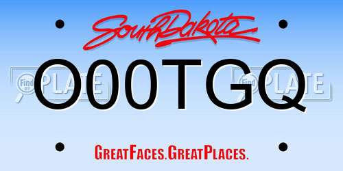 O00TGQ South Dakota License Plate