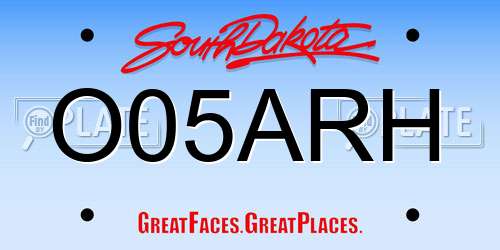O05ARH South Dakota License Plate