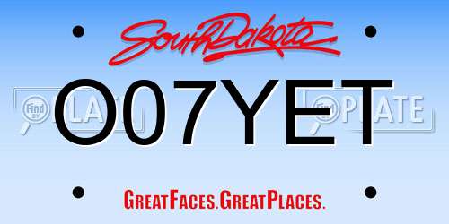 O07YET South Dakota License Plate