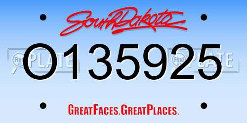O135925 South Dakota License Plate