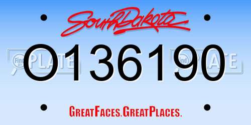 O136190 South Dakota License Plate