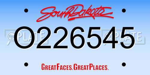 O226545 South Dakota License Plate