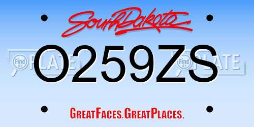 O259ZS South Dakota License Plate