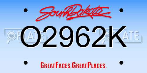 O2962K South Dakota License Plate