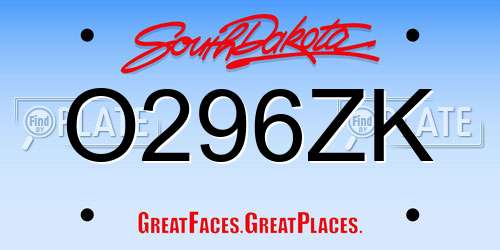 O296ZK South Dakota License Plate