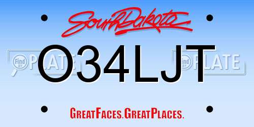 O34LJT South Dakota License Plate